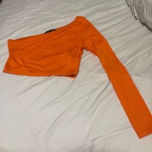 Orange Cropped Top One Sleeve from SHEIN